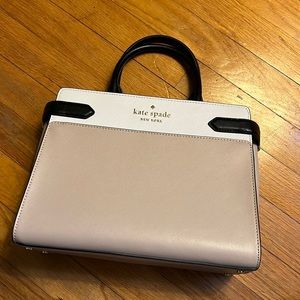 Tan and white color blocked kate spade purse